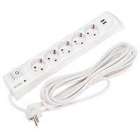 купить Фильтр сетевой 5-мест 5м ПВС 3*1,5 белый выкл USB Kranz  в Пензе Фильтр сетевой 5-мест 5м ПВС 3*1,5 белый выкл USB Kranz