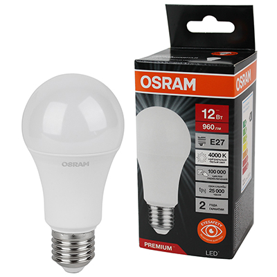 купить Лампа светодиодная 220В Е27 12Вт 4000К 960лм стандарт A60 матовая Osram LED Value black аналог 704744,707110 в Пензе Лампа светодиодная 220В Е27 12Вт 4000К 960лм стандарт A60 матовая Osram LED Value black аналог 704744,707110
