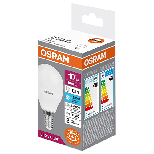купить Лампа шар свд Е14 10Вт 6500К 800лм P45 матовый Osram LED Value в Пензе Лампа шар свд Е14 10Вт 6500К 800лм P45 матовый Osram LED Value