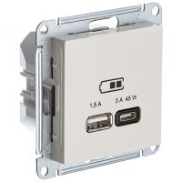 купить Атлас бежевый розетка USB type-A+type-C скрытая 2-ая тип-C 45Вт в Пензе Атлас бежевый розетка USB type-A+type-C скрытая 2-ая тип-C 45Вт