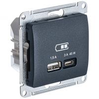 купить Глосса антрацит розетка USB type-A+type-C скрытая 2-ая тип-C 45Вт в Пензе Глосса антрацит розетка USB type-A+type-C скрытая 2-ая тип-C 45Вт