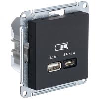 купить Атлас карбон розетка USB type-A+type-C скрытая 2-ая тип-C 45Вт в Пензе Атлас карбон розетка USB type-A+type-C скрытая 2-ая тип-C 45Вт