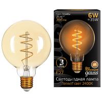 Лампа свд Е27 6Вт 2400К 360лм стандарт G95 золотистая филамент  Gauss винтаж