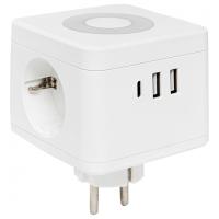 купить Разветвитель 2-мест 16А заземление 2*USB белый квадрат пластик EKF +ночник в Пензе Разветвитель 2-мест 16А заземление 2*USB белый квадрат пластик EKF +ночник