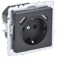 BRITE Роз. с з/к/ш 16А с USB A+A 3,1А РЮш10-2-БрГ граф. IEK