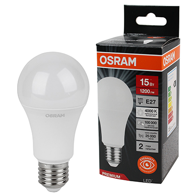 купить Лампа светодиодная 220В Е27 15Вт 4000К 1200лм стандарт A60 матовая Osram LED Value black аналог 707110,707111 в Пензе Лампа светодиодная 220В Е27 15Вт 4000К 1200лм стандарт A60 матовая Osram LED Value black аналог 707110,707111