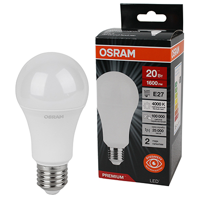 купить Лампа светодиодная 220В Е27 20Вт 4000К 1600лм стандарт A70 матовая Osram LED Value black аналог 707111 в Пензе Лампа светодиодная 220В Е27 20Вт 4000К 1600лм стандарт A70 матовая Osram LED Value black аналог 707111