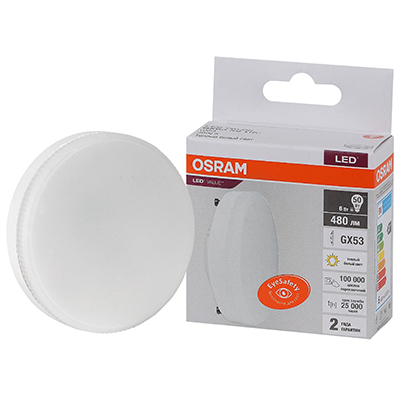 купить Лампа свд 220В GX53 6Вт 3000К 480лм таблетка матовая Osram LED Value в Пензе Лампа свд 220В GX53 6Вт 3000К 480лм таблетка матовая Osram LED Value