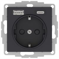 купить Атлас карбон розетка USB A+C скрытая 2-ая  в Пензе Атлас карбон розетка USB A+C скрытая 2-ая