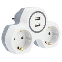 купить Разветвитель 2-мест 16А заземление *USB белый треугольник пластик   в Пензе Разветвитель 2-мест 16А заземление *USB белый треугольник пластик
