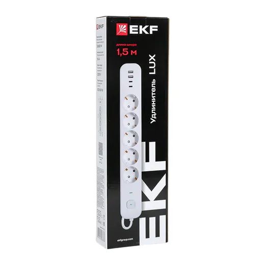 купить Удлинитель 5-мест 1,5м ПВС 3*1,5 белый выкл EKF  2USB 2,4А+2USBtype-С в Пензе Удлинитель 5-мест 1,5м ПВС 3*1,5 белый выкл EKF  2USB 2,4А+2USBtype-С