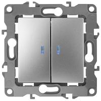 ЭРА12 алюминий выключатель 2кл с подсветкой скрытая 10А IP20 