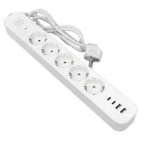 купить Удлинитель 5-мест 3м ПВС 3*1,5 белый выкл EKF  2USB 2,4А+2USBtype-С в Пензе Удлинитель 5-мест 3м ПВС 3*1,5 белый выкл EKF  2USB 2,4А+2USBtype-С