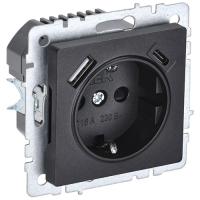 BRITE Роз. с з/к/ш 16А с USB A+C 18Вт РЮш11-1-БрЧ черн. IEK
