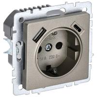 купить Брайт шампань розетка скрытая 1-мест заземление шторки USB IP20 A+C 18Вт в Пензе Брайт шампань розетка скрытая 1-мест заземление шторки USB IP20 A+C 18Вт