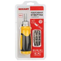 купить Отвертка реверсивная CrV биты пластиковая ручка 13 предм Rexant в Пензе Отвертка реверсивная CrV биты пластиковая ручка 13 предм Rexant