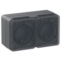 AtlasDesign Profi54 антрацит розетка открытая 2-мест шторки IP54 