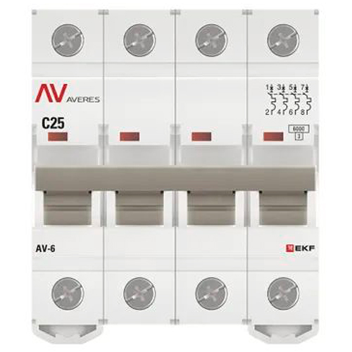 купить Автомат 4Р 25А C 6кА AV-6 EKF Averes  в Пензе Автомат 4Р 25А C 6кА AV-6 EKF Averes