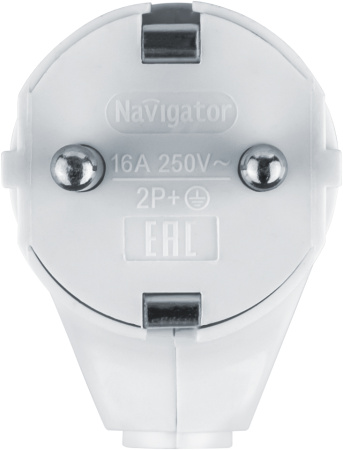 Вилка 16А угловая заземление белый пластик IP20 Navigator