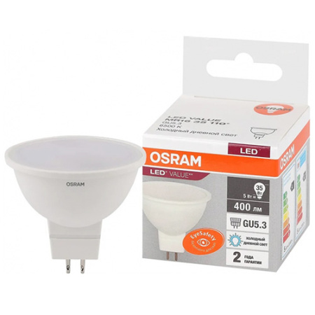 купить Лампа свд 220В GU5.3 5Вт 6500К 400лм MR16 матовая Osram LED Value в Пензе Лампа свд 220В GU5.3 5Вт 6500К 400лм MR16 матовая Osram LED Value