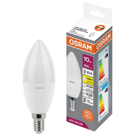 купить Лампа свеча свд Е14 10Вт 3000К 800лм B75 матовая Osram LED Value, аналог 707097 в Пензе Лампа свеча свд Е14 10Вт 3000К 800лм B75 матовая Osram LED Value, аналог 707097
