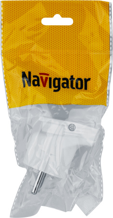 Вилка 16А угловая заземление белый пластик IP20 Navigator