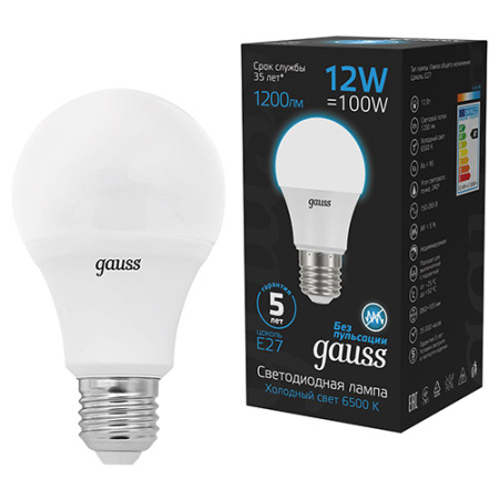 купить Лампа светодиодная 220В Е27 12Вт 6500К 1200лм стандарт A60 матовая Gauss Black в Пензе Лампа светодиодная 220В Е27 12Вт 6500К 1200лм стандарт A60 матовая Gauss Black
