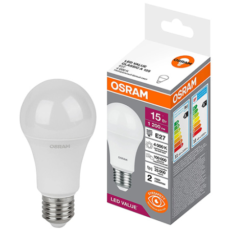купить Лампа светодиодная 220В Е27 15Вт 4000К 1200лм стандарт A60 матовая Osram LED Value в Пензе Лампа светодиодная 220В Е27 15Вт 4000К 1200лм стандарт A60 матовая Osram LED Value