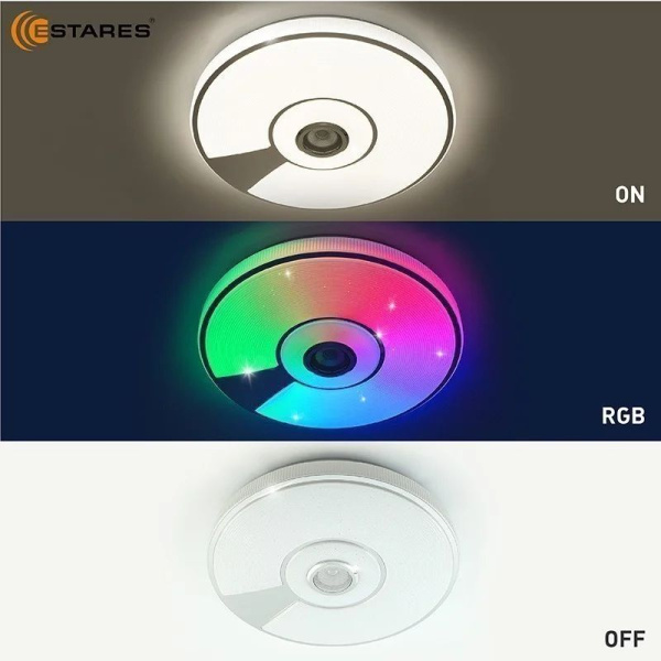 купить Светильник настенно-потолочный свд 80Вт RGB круг белый/хром  пульт ДУ Estares музыкальная, API в Пензе Светильник настенно-потолочный свд 80Вт RGB круг белый/хром  пульт ДУ Estares музыкальная, API