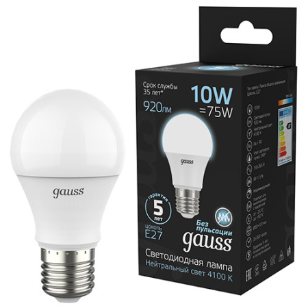 купить Лампа светодиодная 220В Е27 10Вт 4100К 920лм стандарт A60 матовая Gauss Black в Пензе Лампа светодиодная 220В Е27 10Вт 4100К 920лм стандарт A60 матовая Gauss Black