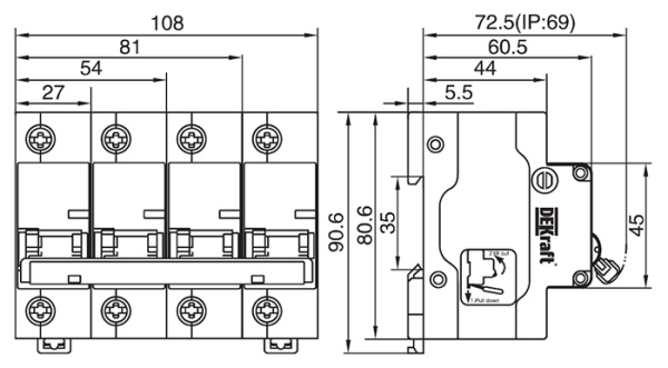купить Автомат 3Р 63А C 10кА ВА-201 DEKraft в Пензе Автомат 3Р 63А C 10кА ВА-201 DEKraft