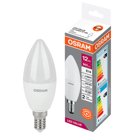 купить Лампа свеча свд Е14 12Вт 4000К 800лм B75 матовая Osram LED Value в Пензе Лампа свеча свд Е14 12Вт 4000К 800лм B75 матовая Osram LED Value