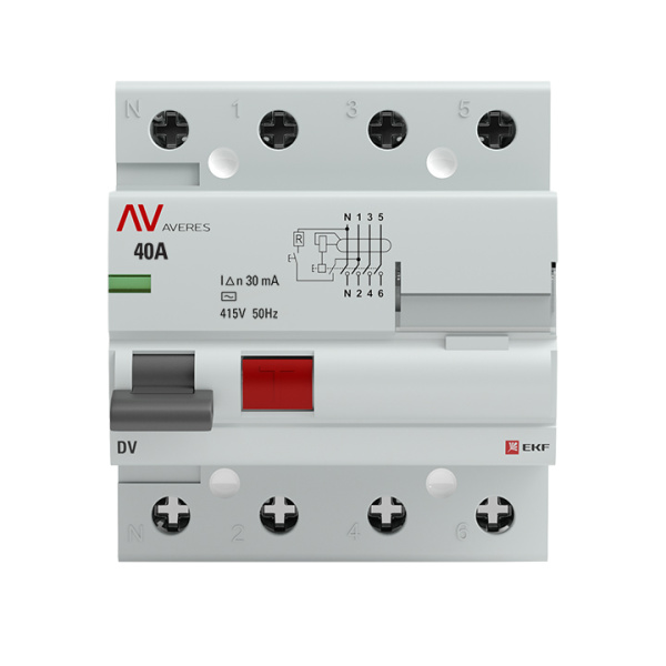 купить Устройство защитного отключения DV 4P 40А/ 30мА (AC) EKF AVERES в Пензе Устройство защитного отключения DV 4P 40А/ 30мА (AC) EKF AVERES