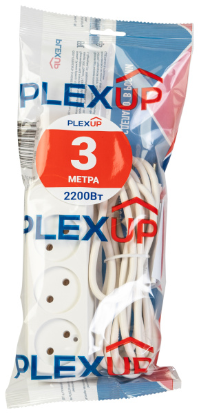 купить Удлинитель 3-мест 3м ПВС 2*0,75 белый PlexUp   в Пензе Удлинитель 3-мест 3м ПВС 2*0,75 белый PlexUp