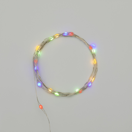 купить Гирлянда нить 2м мультицвет 20свд IP20 медный провод Роса с крупн.каплями, на батарейках (в компл.) в Пензе Гирлянда нить 2м мультицвет 20свд IP20 медный провод Роса с крупн.каплями, на батарейках (в компл.)