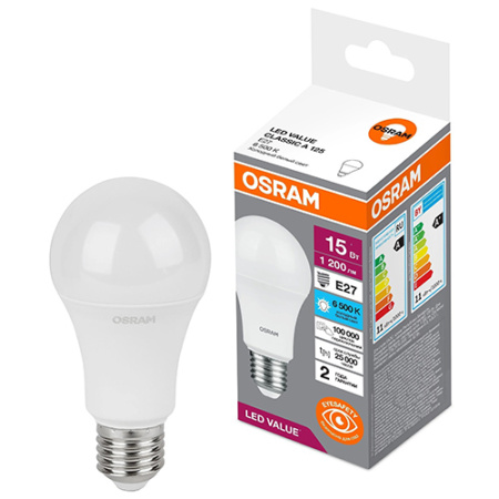 купить Лампа светодиодная 220В Е27 15Вт 6500К 1200лм стандарт A60 матовая Osram LED Value в Пензе Лампа светодиодная 220В Е27 15Вт 6500К 1200лм стандарт A60 матовая Osram LED Value