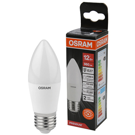 купить Лампа свеча свд Е27 12Вт 4000К 960лм B39 матовая Osram LED Value black в Пензе Лампа свеча свд Е27 12Вт 4000К 960лм B39 матовая Osram LED Value black