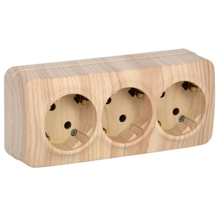 купить Глори сосна розетка открытая 3-мест заземление IP20  в Пензе Глори сосна розетка открытая 3-мест заземление IP20