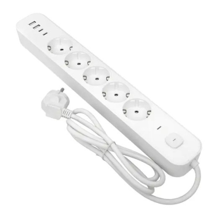 купить Удлинитель 5-мест 3м ПВС 3*1,5 белый выкл EKF  2USB 2,4А+2USBtype-С в Пензе Удлинитель 5-мест 3м ПВС 3*1,5 белый выкл EKF  2USB 2,4А+2USBtype-С
