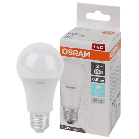 купить Лампа светодиодная 220В Е27 12Вт 4000К 860лм стандарт A60 матовая Osram LED Base в Пензе Лампа светодиодная 220В Е27 12Вт 4000К 860лм стандарт A60 матовая Osram LED Base