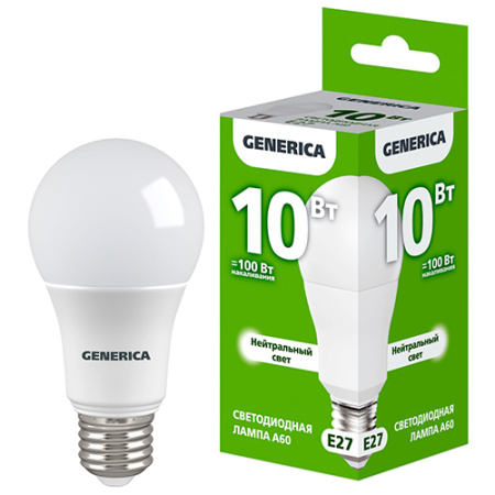 Лампа светодиодная 220В Е27 10Вт 4000К 1000лм стандарт A60 матовая GENERICA (IEK) 