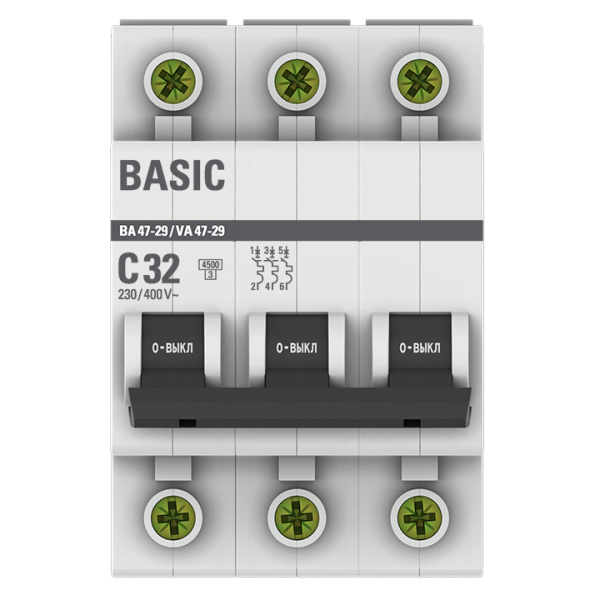 Автомат 3Р 32А C 4,5кА ВА47-29 EKF Basic 