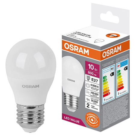 купить Лампа шар свд Е27 10Вт 4000К 800лм P45 матовый Osram LED Value в Пензе Лампа шар свд Е27 10Вт 4000К 800лм P45 матовый Osram LED Value
