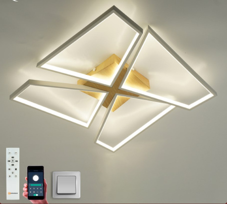 купить Светильник потолочный (люстра) свд 120Вт 3000К-6500К 12000лм белый/дерево пульт диммер в Пензе Светильник потолочный (люстра) свд 120Вт 3000К-6500К 12000лм белый/дерево пульт диммер