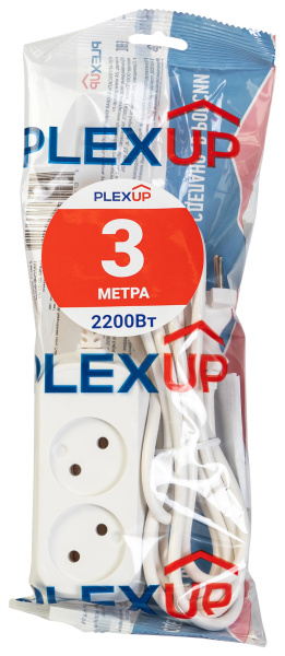 купить Удлинитель 2-мест 3м ПВС 2*0,75 белый PlexUp   в Пензе Удлинитель 2-мест 3м ПВС 2*0,75 белый PlexUp