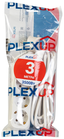 купить Удлинитель 3-мест 3м ПВС 3*1 белый PlexUp в Пензе Удлинитель 3-мест 3м ПВС 3*1 белый PlexUp