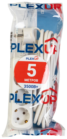 купить Удлинитель 3-мест 5м ПВС 3*1 белый PlexUp   в Пензе Удлинитель 3-мест 5м ПВС 3*1 белый PlexUp