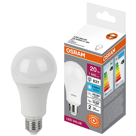 купить Лампа светодиодная 220В Е27 20Вт 6500К 1600лм стандарт A70 матовая Osram LED Value в Пензе Лампа светодиодная 220В Е27 20Вт 6500К 1600лм стандарт A70 матовая Osram LED Value