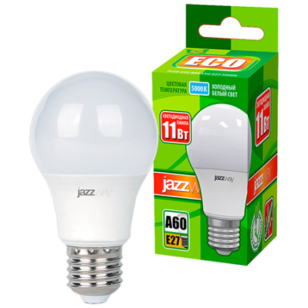 купить Лампа светодиодная 220В Е27 11Вт 5000К 840лм стандарт A60 матовая Jazzway  в Пензе Лампа светодиодная 220В Е27 11Вт 5000К 840лм стандарт A60 матовая Jazzway