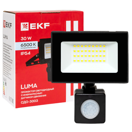 купить Прожектор свд 30Вт 6500К 2400лм черный IP65 110° Luma EKF датчик движения в Пензе Прожектор свд 30Вт 6500К 2400лм черный IP65 110° Luma EKF датчик движения